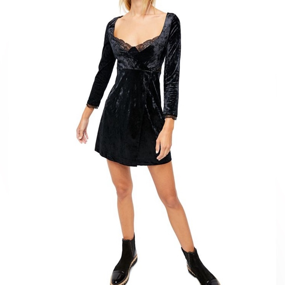 Free People Kat Black Velvet Mini Dress
